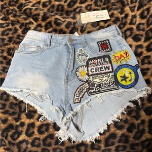 Hot & Delicious Light Blue Jean Shorts with Colorful Patches